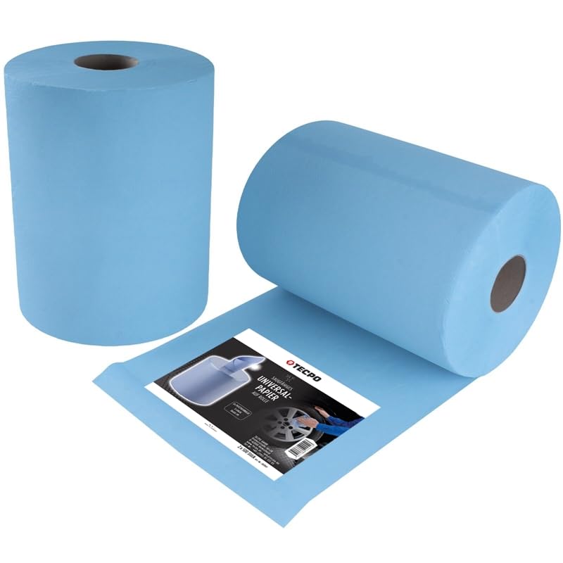 TECPO Putztuchrolle Blau 2x 500 Blatt gesamt 1000, 3-lagig, perforiert, saugstark, Putzrolle Papierrolle Reinigungstücher Wischtücher Putzpapier für Gewerbe