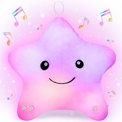 NYOBABE Sensory Star Soft Plush Pillow, Musical Light Up Star, Autism Sensory Equipment, Kids Sleep Aid, ADHD Autism Toys, Birthday Xmas Gifts for 3-12 Year Old Girls, Pink