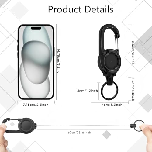 Image of Retractable Keychain 2 Pack with Carabiner Clip, Heavy Duty Badge Reel | Retractable Keychain with Carabiner Clip, Durable Badge Reel for Keys, ID Cards and Daily Use