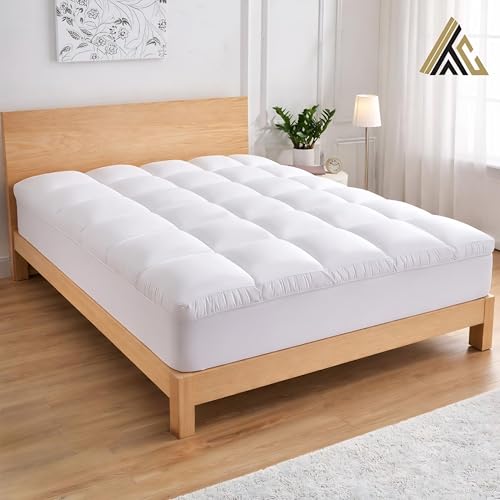 Luxury Mattress Topper | Quilted Fitted Mattress Pad | Soft Microfiber Fabric & Filling | 14 cm Deep Pocket | Breathable & Machine Washable Cooling Topper (King) (180x200 cm)