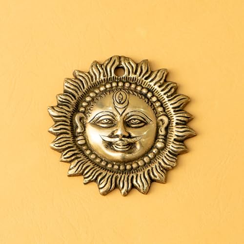 Image of Ekhasa 100% Pure Brass Sun for Vastu & Positivity (4 Inch) | Brass Metal Sun Idol Face Wall Hanging & Wall Decor | Surya Bhagavan Idol | Pital Surya Dev Wall Hanging Vastu for Main Door Entrance