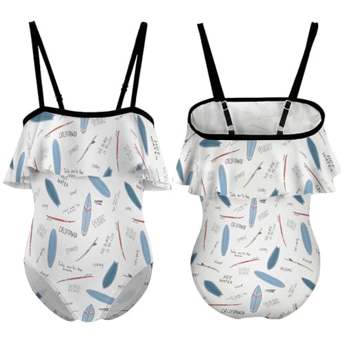 Blue Surfboards with The Words Girls One-Piece Swimsuits Beach Bathing Suits Adjustable Swimwear for 6-12 Years3