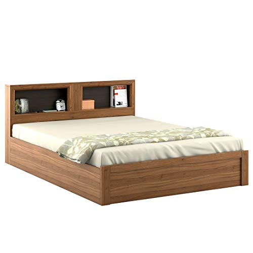 Image of Spacewood Blaze Queen Bed | Queen Size (78 X 60) Engineered Wood Bed with Box Storage| 3 Year Warranty | Modern Design | Natural Teak