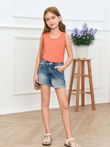 Image of Haloumoning Girls Tank Tops Kids Summer Crewneck Sleeveless Shirts Dancewear 5-14 Years