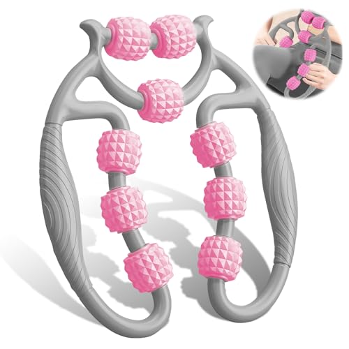 HYran Rodillo Masaje Muscular, Rodillo Masaje, Rodillo Masaje Piernas, Rulo Masaje Muscular de 360°, para Pierna Cuello Masajes Musculars Fitness (Gris+Rosa)