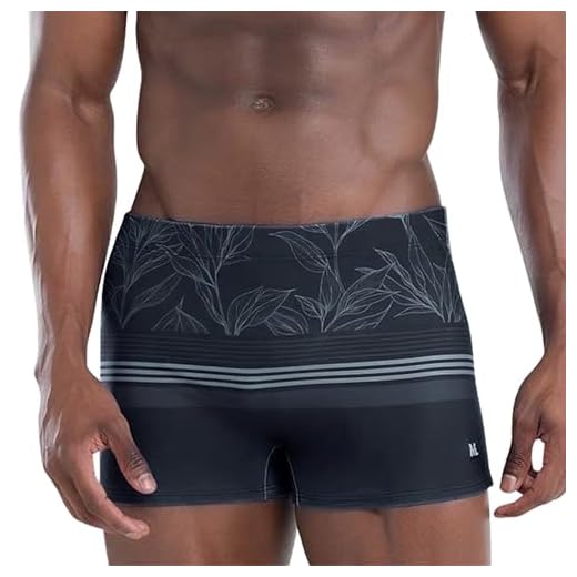 MASH Sunga Boxer Praia Piscina Dryfast Folhagem Masculina, Preto, XXGG