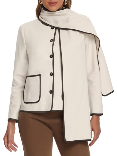 Allegra K Elegant Pea Coat for Women's Scarf Jacket with Pockets Button Down Casual Fall Winter Coats - Main Image