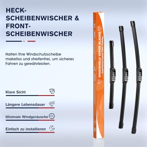GEARMONSTER Scheibenwischer Wischerblätter Vorne + Hinten Satz Autoscheibenwischer Heckscheibenwischer Wischerblätter-Set für VW LUPO 1998-2003 (3er Set: 525mm/475mm/300mm）