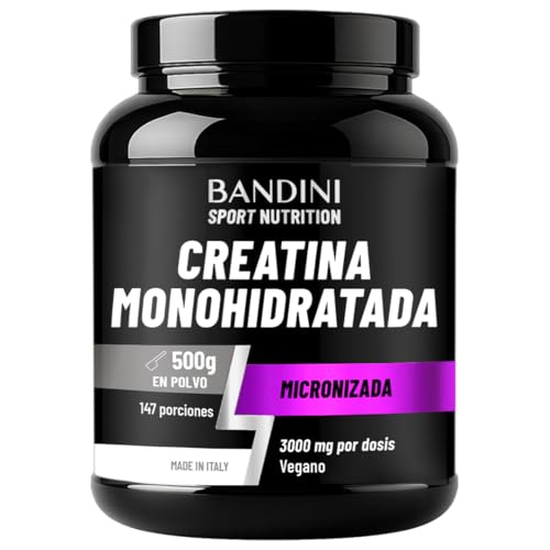 Bandini® Creatina Monohidrato Micronizada Polvo 500 g - 100% Pura, Alta Solubilidad y Máxima Pureza - Creatine Powder para Entrenamiento, Deporte y Gimnasio - Incluye Dosificador - Vegana, Sin Gluten