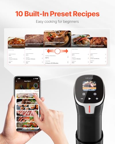 Image of VEVOR Sous Vide Precision Cooker, 1100W Sous-Vide Cooking Machine, WIFI Immersion Circulator with 10 Preset Recipes, LCD Touchscreen, Fast-Heating, Accurate Temperature & Timer, App Control