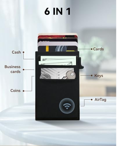 Ultra-Slim Metal Wallet for Men - RFID Blocking Minimalist Pop Up Card Holder, Elastic Pocket for Cash and Coins2