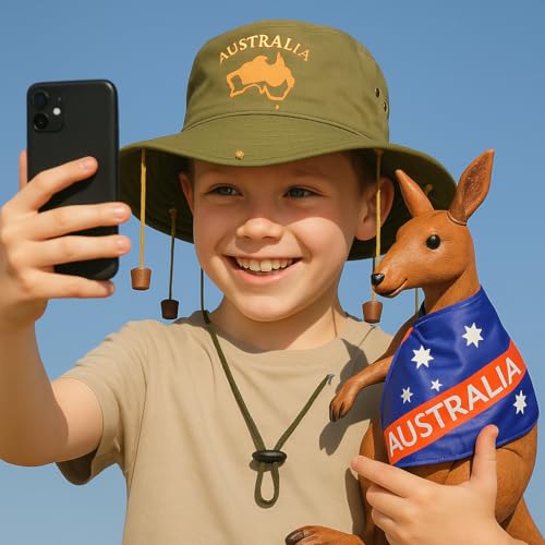 ZANGOC Adult Australian Cork Hat & Inflatable Kangaroo Fancy Dress Kit – The Ultimate Aussie-Themed Australian party decorations Outfit-Love Australia - Image 2