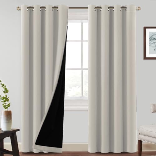 BellaHills 100% Cortinas Opacas,Ojales Cortinas,Cortina Anti Luz,Opacas Cortinas Aislantes Termicas,para Salon Dormitorio,2 Piezas,140x260 CM,Cream Natural