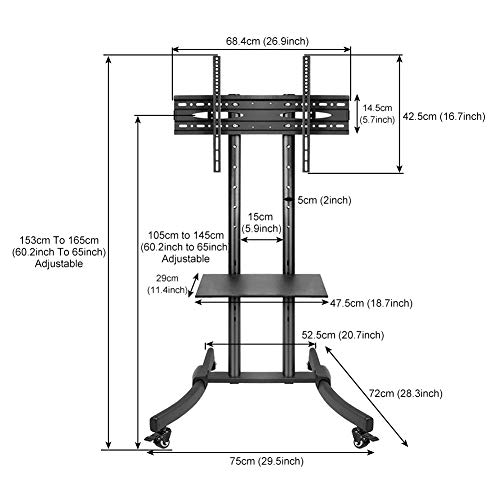 Soporte móvil para TV con bandeja y ruedas para 32 a 75 pulgadas miniatura 2