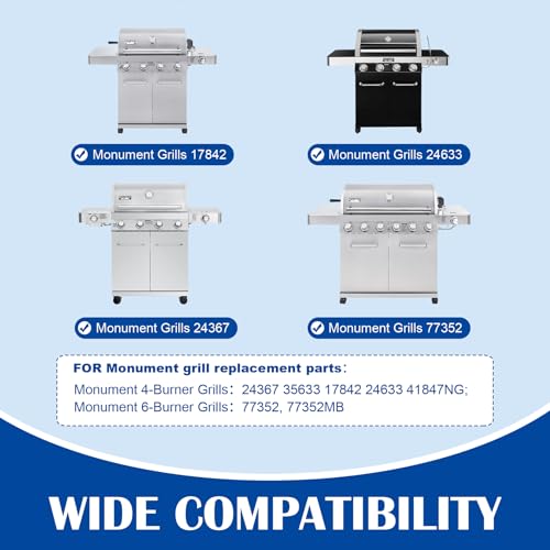 Image of Grill Replacement Parts for Monument 77352 7735MB 24367 17842 41847NG 35633 Gas Grill, Burner Tube, Heat Plate, and Igniter Monument Grill Replacement Parts, Stainless Steel Grill Accessories, 6 Pack