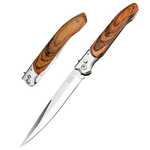 HUAAO 12"" Large Push Button Lock Pocket Knife