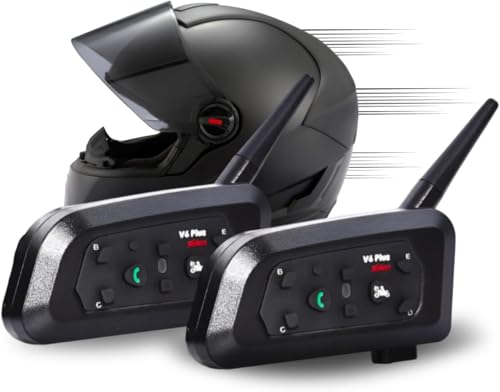 Intercomunicador V6 Plus para Capacete, Bluetooth, 1200m, Kit Duplo com Microfone, 2 unidades