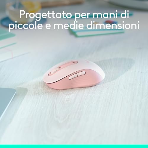 Signature M650 Mouse wireless - Per mani piccole e medie, Durata Batteria 2 anni, Clic Silenziosi, Tasti Personalizzabili, Bluetooth, per PC/Mac/Più dispositivi/Chromebook - Rosa - Mouse gaming - Immagine 2
