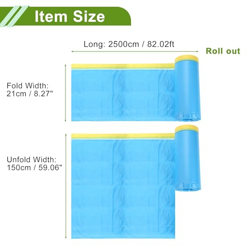 Image of Pre-Taped Masking Film Plastic Cover PE Film Masking Paper 1 Pc 2500x150cm / 82.02ftx59.06 inch Yellow Blue