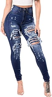 TIMEMEANS Women Slim Washed Ripped Hole Gradient Jeans Denim Sexy Regular Pant
