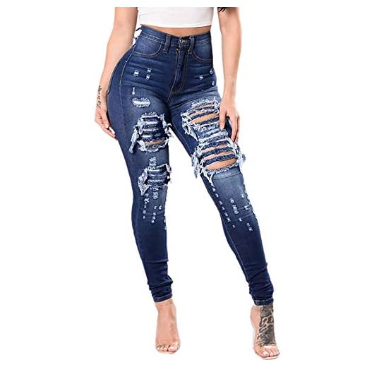 TIMEMEANS Women Slim Washed Ripped Hole Gradient Jeans Denim Sexy Regular Pant