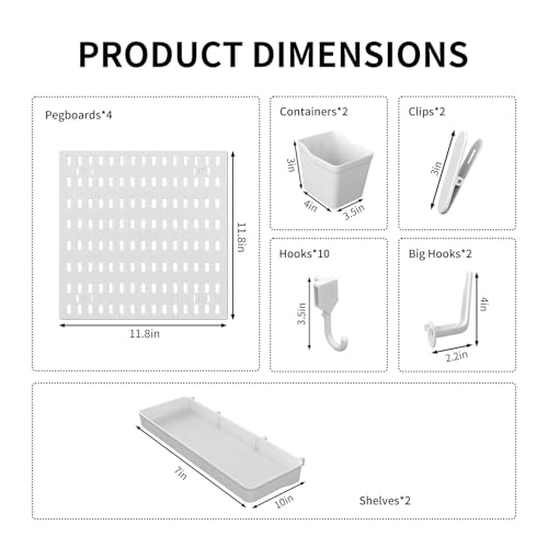 SHGJ&SOFT PegBoard Combination Kit, Pegboards and Accessories Modular Hanging, Wall Organizer Pegboard for Home and Office,24″×24″, Wall Mount Display Pegboard Panel Kits (White, 4 Pieces) - Image 3
