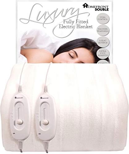Homefront Double Size Electric Blanket Dual Control - 137x193 CM - Fitted Heated Mattress Cover / Underblanket with Elasticated Skirt - Overheat Protection System - Fast Heat Up - Machine Washable