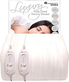 Homefront Double Size Electric Blanket Dual Control - 137x193 CM - Fitted Heated Mattress Cover / Underblanket with Elasticated Skirt - Overheat Protection System - Fast Heat Up - Machine Washable