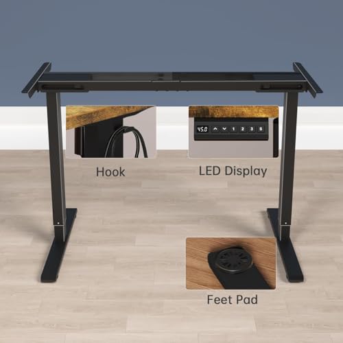 Image of Audiovan Home /Office Height Adjustable Electric Table Frame | Dual Motor| 120KG Wt. Capacity with 3 Memory Presets | Electric Sit Stand Desk Frame Only (Black 47 inch-28 inch) (Black, Dual Motor)