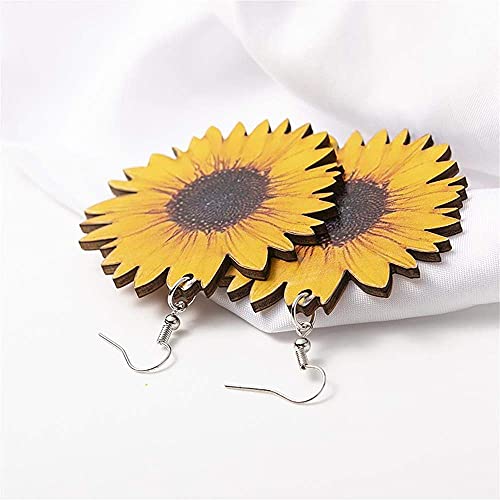 Caiyao 3D Wooden Sunflower Drop Earrings Unique Handmade Bohemian Sunflower Dangle Drop Earrings Yellow Flower Sunflower Statement Earrings Simple Daisy Flower Wood Earring Jewelry Gifts For Women Girls thumb #3