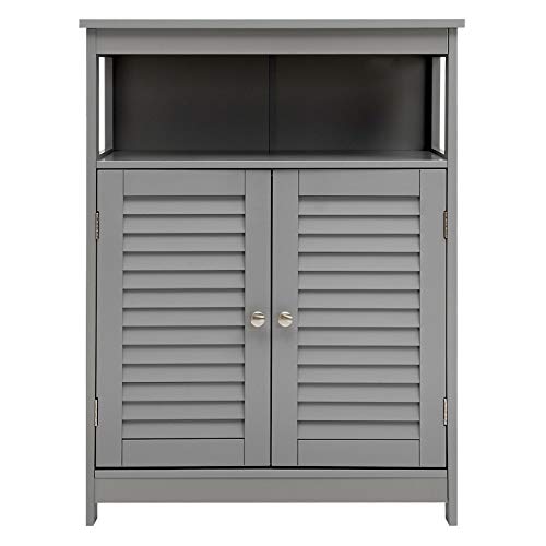 COSTWAY Armario del Baño, Armario de Madera con Doble Puerta de Persiana y Repisa Regulable, Armario para Baño Salón Dormitorio (Gris)
