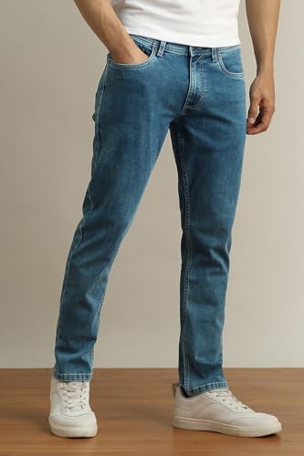 Image of Peter England Men's Slim Tapered Jeans | Heavy Wash Denim | Casual Wear | Modern Fit