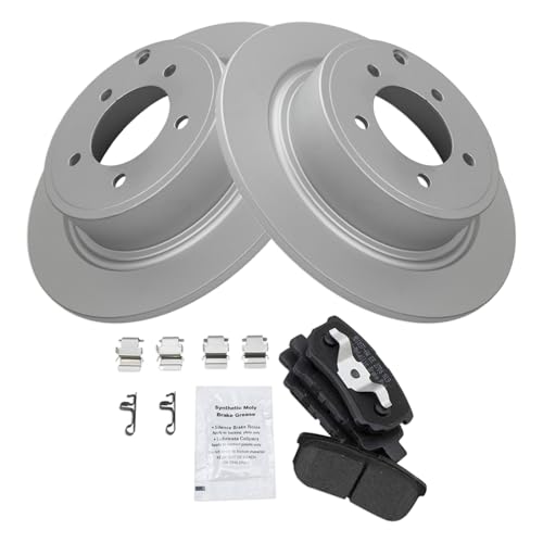 Image of TRQ Rear Brake Pad and Rotor Set Semi Metallic Coated Rotors Compatible with 2013 Chrysler 200 2017 Jeep Compass 2017 Patriot 2014-2016 Mitsubishi Lancer