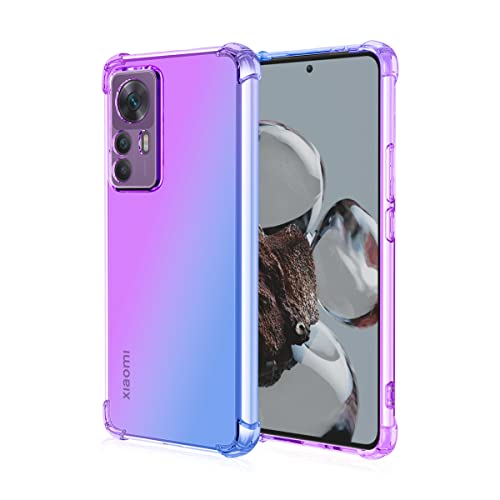 COMAKU Coque en Coloré Pente pour Xiaomi 12T Pro, Translucide TPU Silicone Etui avec Antichoc Bumper, Bleu Violet Cover