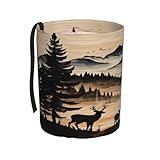 FLONTY Cabin Country Wood Lodge Hunting Deer Trash Can Car Trash Bag Bin Hanging for Back Seat Leak