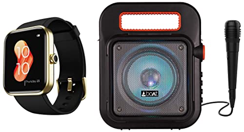 Image of boAt Xtend Smartwatch with Alexa Built-in, 1.69 inch HD Display, Multiple Watch Faces & PartyPal 20 15 Watt Wireless Bluetooth Party Speaker (Black)