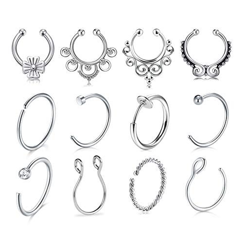 JFORYOU Fake Nose Rings Hoop Clip On Nose Septum Ring Faux Non-Pierced Nose