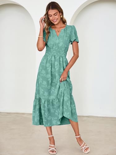 Image of Simplee Womens Summer Boho Maxi Dress Semi Formal Wedding Guest Short Sleeve V Neck Empire Waist Floral Long Dresses