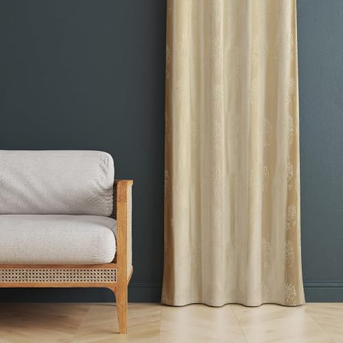 Image of Heavy Quality Punch Tree Curtains 5 Feet Long Set of 1 Pcs | Cream Window Curtains for Living Room, Bedroom | Lightweight 5 Feet Long Drapes for Home Decoration