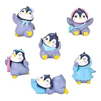 Falafoty 6Pcs Penguin Figures Toys Winter Decoration Cake Topper, Miniature Penguin Figurines Table Ornament Cake Decor, Penguins Fairy Garden Moss Landscape Kids Birthday Gift Party Supplies (C)