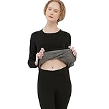 Reexplore Women's Spandex and PolyesterThermal Innerwear Set, Ultra Soft Fleece Lined Long Sleeve Heated Layer Vest and Bottom Lower Warmer Set for Winter, Skinny Fit for & Casual Wear (Black, M)