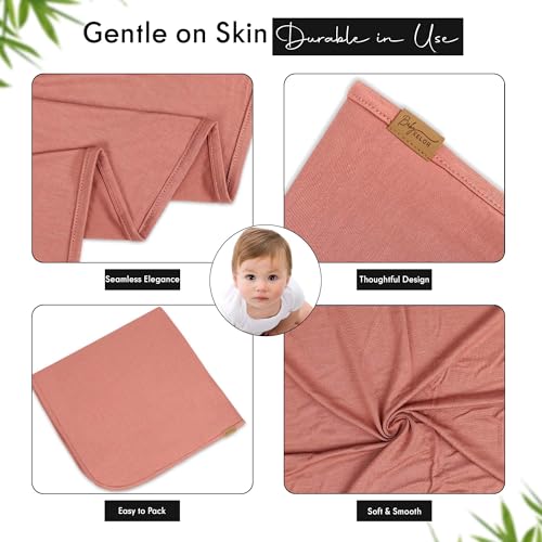 Image of K E L O R Swaddle Blankets, Baby Swaddling Wrap Nursery Blanket for Boys & Girls Unisex, Soft 95% Viscose from Bamboo and 5% Spandex, Large 45 x 45 inches, Ribbed Blush Pink