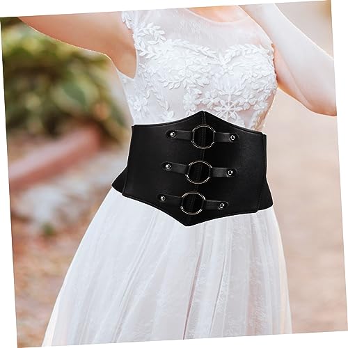 Elastic Wide Waist Belt for Women Vintage Renaissance Corset with Imitation Leather Fits Waist Cincher for Dresses and Shirts 6