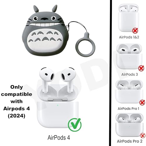 Image of YODI Case Cover for Airpods Pro|Pro 2|Airpods Pro 3|Airpods 4 Pouch, Silicone Cases with Cleaner Kit 360 Drop Protection,Shock-Resistant ((Totoro), Airpods 4)