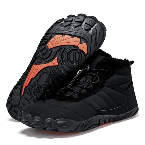 Womens Barefoot Boots Winter Non-Slip Mens Hiking Boots Waterproof Non-Slip With Plush Fleece Lining, Wide Toe Shoes