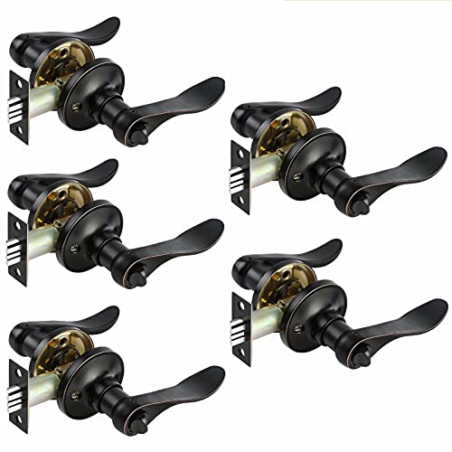 Exclusive Discount 80% Offer 5 Pack Home/Office Privacy Door Lock, Interior Door Knob in Oil Rubbed Bronze Finish Wave Door Lever/Keyless Privacy Door Handle for Bedroom or Bathroom
