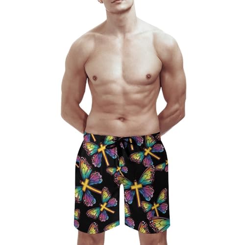 God Butterfly Men's Swim Trunks Quick Dry Board Shorts Hawaiian Beach Shorts With Pocket3