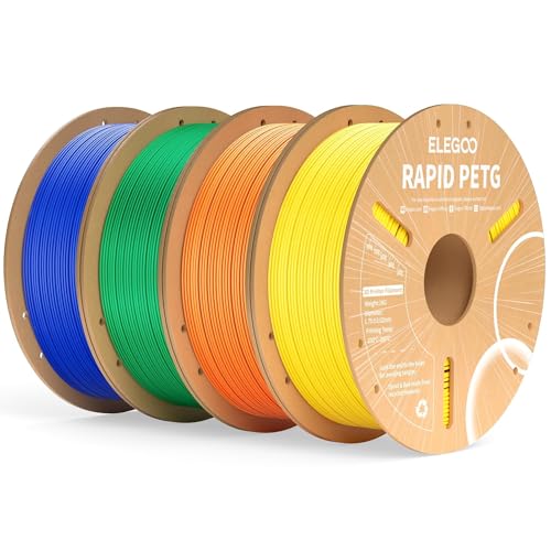 Image of ELEGOO Rapid PETG Filament 1.75mm Bundle 4KG, High Speed 30-600mm /s 3D Printer Filament Accuracy + /- 0.02 mm, 1kg Cardboard Spool(2.2lbs) Fits for Most FDM 3D Printers(Blue,Green,Orange,Yellow)