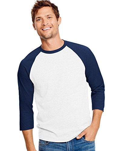 Hanes Unisex X-Temp Performance Baseball Tee, L, White/Navy