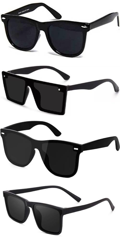 Unisex Combo Offer Pack Of 4 Shades Glasses Black Candy Mc Stan Rectangle Retro Vintage Narrow Non-Polarized Sunglasses Women::Men Small Narrow Square Sun Glasses Combo Offer Pack Of 4 Mc-765